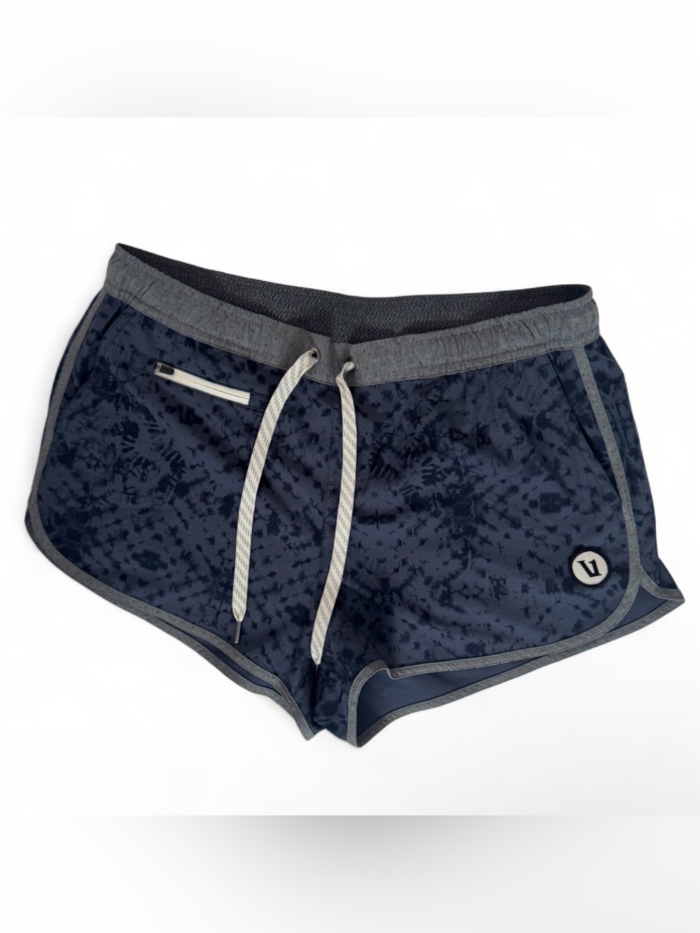 Vuori Navy Shibori Shorts with Gray Trim